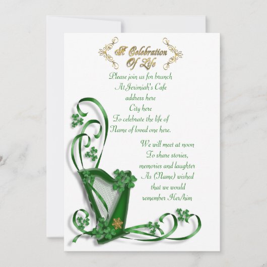 Ierse harp "Viering van het leven" Kaart (Voorkant)