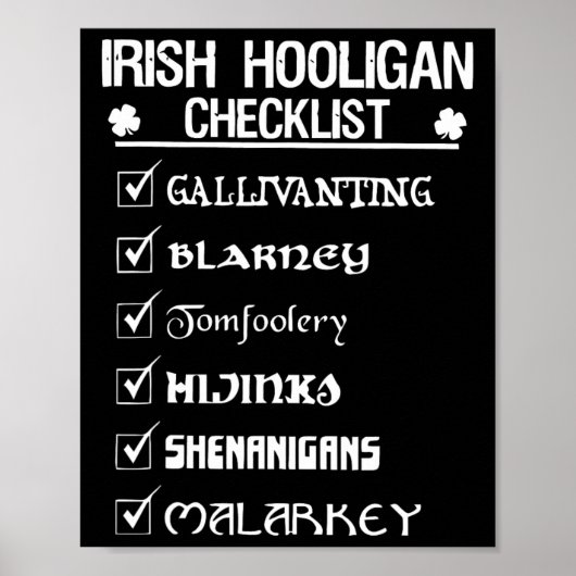 Ierse Herrieschecklist Shenanigan Onzin St. Pat Poster (Voorkant)