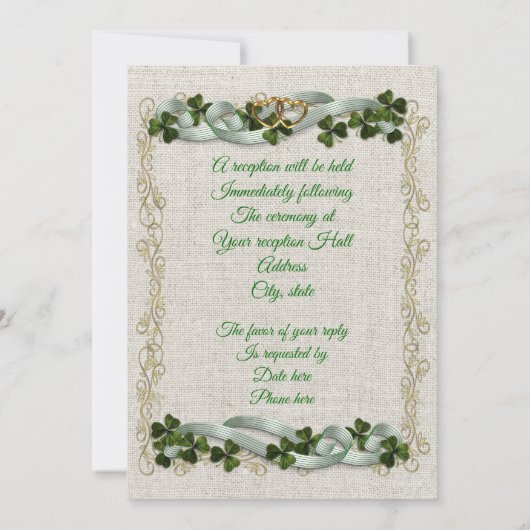 Ierse huwelijksuitnodiging Shamrocks en linten Kaart (Achterkant)
