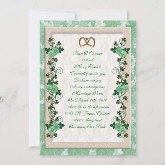 Ierse huwelijksuitnodiging Shamrocks en rozen Kaart (Voorkant)