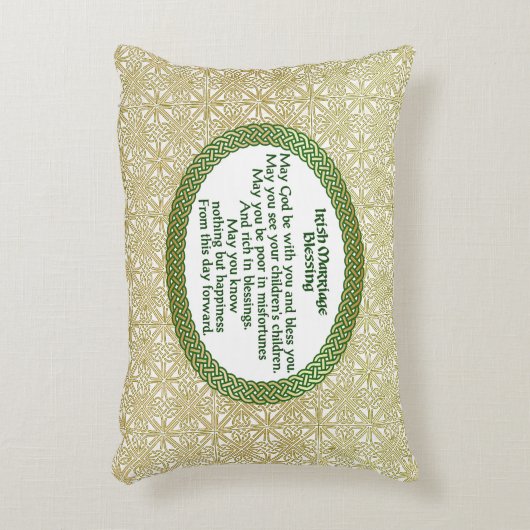 Ierse huwelijkszegening, gouden en groene bruiloft accent kussen (Voorkant(Verticaal))
