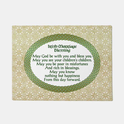 Ierse huwelijkszegening, gouden en groene bruiloft deurmat (Voorkant)