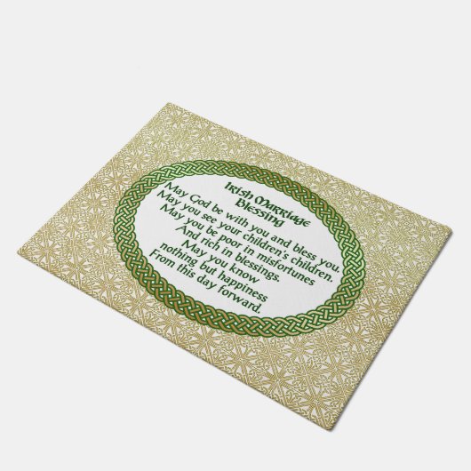 Ierse huwelijkszegening, gouden en groene bruiloft deurmat (Schuin)