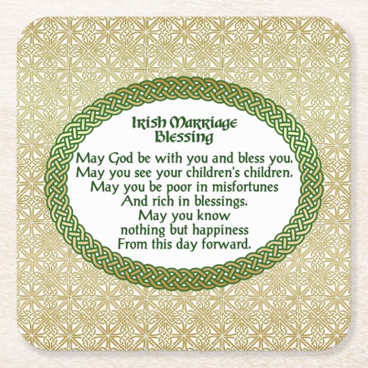 Ierse huwelijkszegening, gouden en groene bruiloft kartonnen onderzetters (Voorkant)