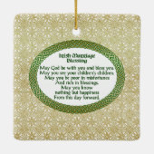 Ierse huwelijkszegening, gouden en groene bruiloft keramisch ornament (Achterkant)