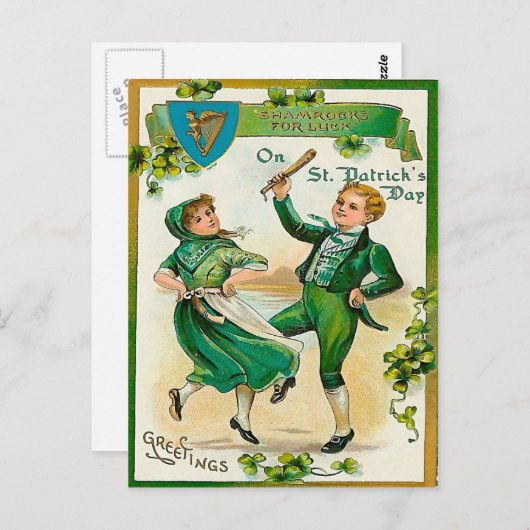 Ierse jongen en meisje dansen op St. Patrick's Day Briefkaart (Voorkant / Achterkant)