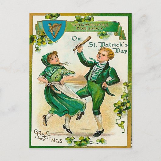 Ierse jongen en meisje dansen op St. Patrick's Day Briefkaart (Voorkant)