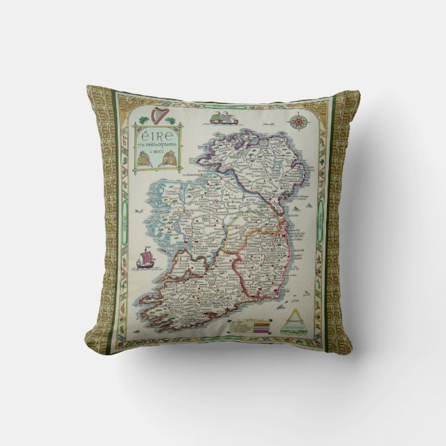 Ierse kaart - Irish Eire Erin Cushion Sierkussen (Voorkant)