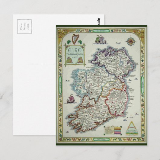 Ierse kaart - Irish Eire Erin Historic Map (Voorkant / Achterkant)