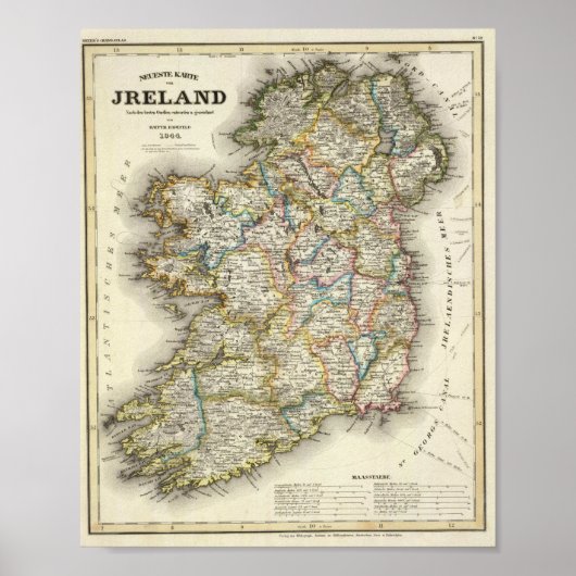 Ierse kaart - Irish Eire Erin Historic Map Poster (Voorkant)