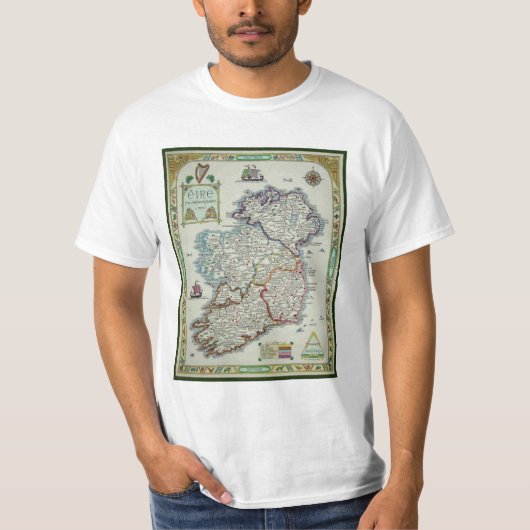 Ierse kaart - Irish Eire Erin Historic Map T-shirt (Voorkant)