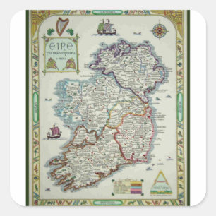 Ierse kaart - Irish Eire Erin Historic Map Vierkante Sticker