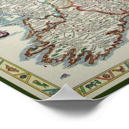 Ierse kaart - Irish Eire Erin Poster Print (Hoek)