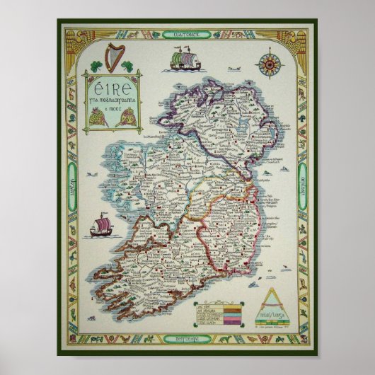 Ierse kaart - Irish Eire Erin Poster Print (Voorkant)