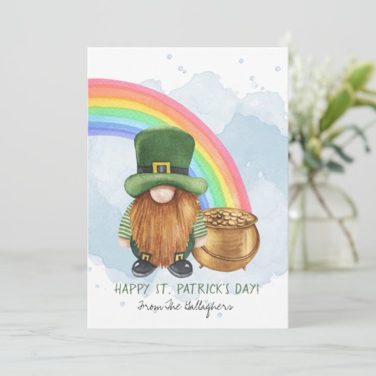 Ierse kabouter pot met goud aangepaste St. Patrick Feestdagenkaart (Staand voorkant)