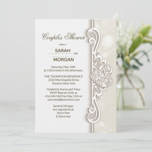 Ierse kant koppels bruiloft douche kaart (Staand voorkant)