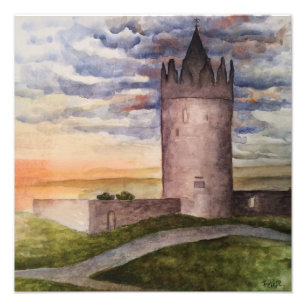 Ierse kasteel en landschap aquarel foto print afdruk