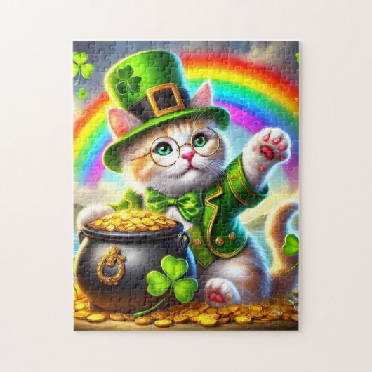 Ierse kat met pot met goud en regenboogpuzzel legpuzzel (Verticaal)