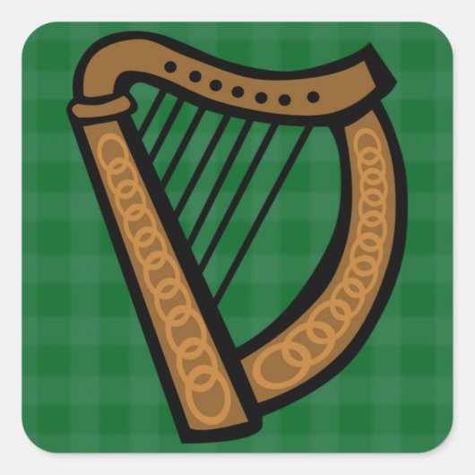 Ierse Keltische Harp Vierkante Sticker (Voorkant)