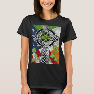 Ierse Keltische Knoop Kruis Amerikaanse Vlag VS T-shirt