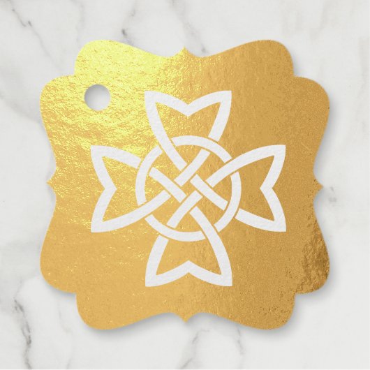 Ierse Keltische Knots Verstrengelde Lussen op Goud Bedankjes Labels (Voorkant)