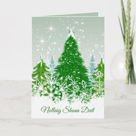 Ierse kerst, besneeuwde groene spar bomen feestdagen kaart