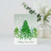 Ierse kerst, besneeuwde groene spar bomen feestdagenkaart (Staand voorkant)