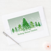 Ierse kerst, besneeuwde groene spar bomen rechthoekige sticker (Envelop)