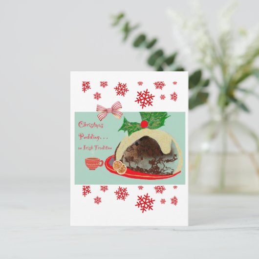 Ierse kerst pudding feestdagenkaart (Staand voorkant)