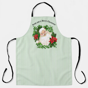 Ierse Kerstman groene streep rode poinsettia Schort