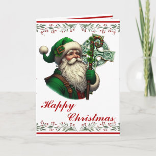 Ierse Kerstman met Keltisch Kruis Gepersonaliseerd Kaart