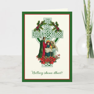 Ierse Kerstmis Maagd Maria Jezus Poinsettias  Holi Feestdagen Kaart