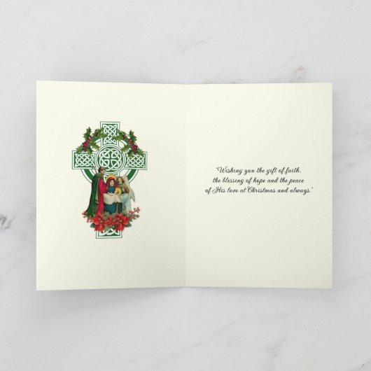Ierse Kerststal Maagd Maria Jezus Poinsettia's Fe Feestdagen Kaart (Binnen)