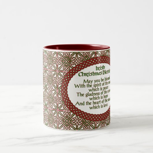 Ierse kerstzegen, rode groene Keltische feestdag Tweekleurige Koffiemok (Center)