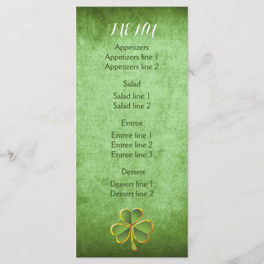 Ierse klaver en sluier bruiloft groen menu kaart (Achterkant)
