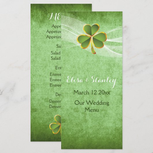 Ierse klaver en sluier bruiloft groen menu kaart (Voorkant / Achterkant)