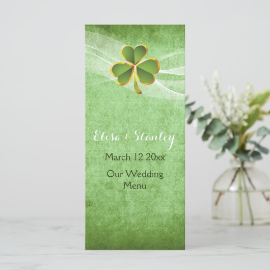 Ierse klaver en sluier bruiloft groen menu kaart (Staand voorkant)