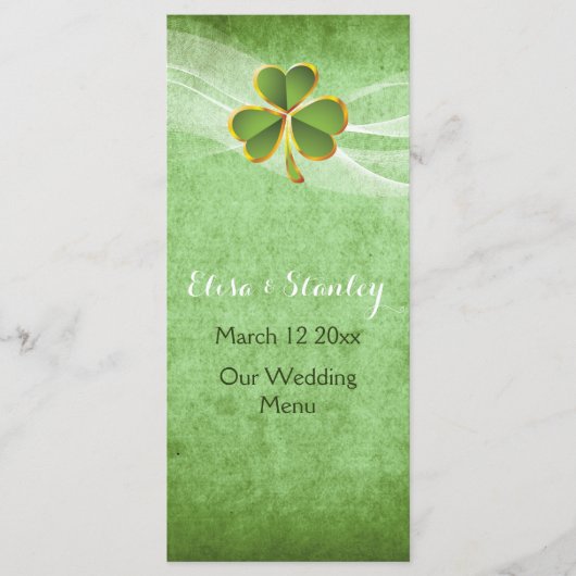Ierse klaver en sluier bruiloft groen menu kaart (Voorkant)