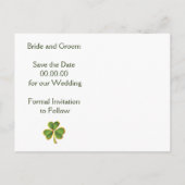 Ierse klaver en sluier groene bruiloft Save the Da Aankondigingskaart (Achterkant)