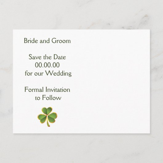Ierse klaver en sluier groene bruiloft Save the Da Aankondigingskaart (Achterkant)