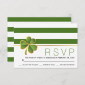 Ierse klaver groen, witte strepen bruiloft RSVP (Voorkant / Achterkant)