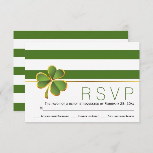 Ierse klaver groen, witte strepen bruiloft RSVP (Voorkant / Achterkant)