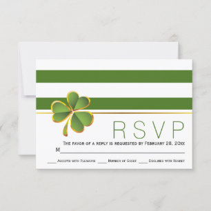 Ierse klaver groen, witte strepen bruiloft RSVP Kaartje