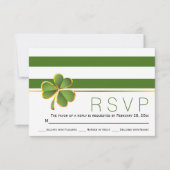 Ierse klaver groen, witte strepen bruiloft RSVP Kaartje (Voorkant)