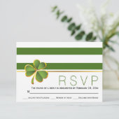 Ierse klaver groen, witte strepen bruiloft RSVP Kaartje (Staand voorkant)