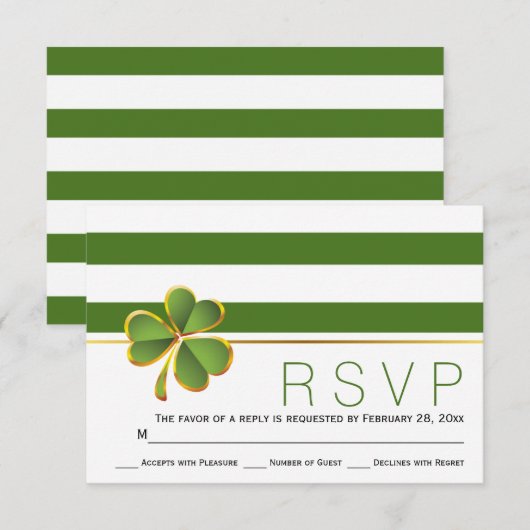 Ierse klaver groen, witte strepen bruiloft RSVP Kaartje (Voorkant / Achterkant)