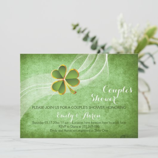 Ierse klaver groene bruiloft koppels douche kaart (Staand voorkant)