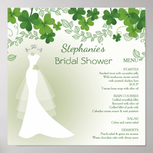 Ierse klaver, jurk, Bruidsfeest Menu Poster (Voorkant)