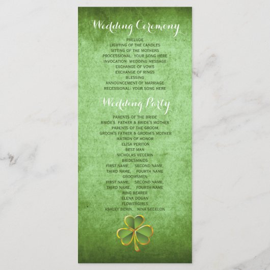 Ierse klaver & sluier groen bruiloft programma programmakaart (Achterkant)