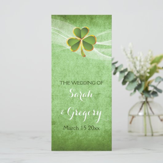 Ierse klaver & sluier groen bruiloft programma programmakaart (Staand voorkant)